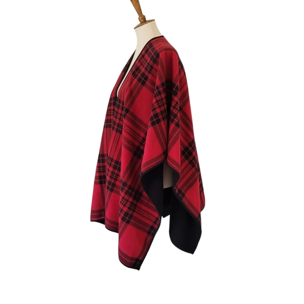 Woolrich Red Black Tartan Blanket‎ Shawl Reversible Cape